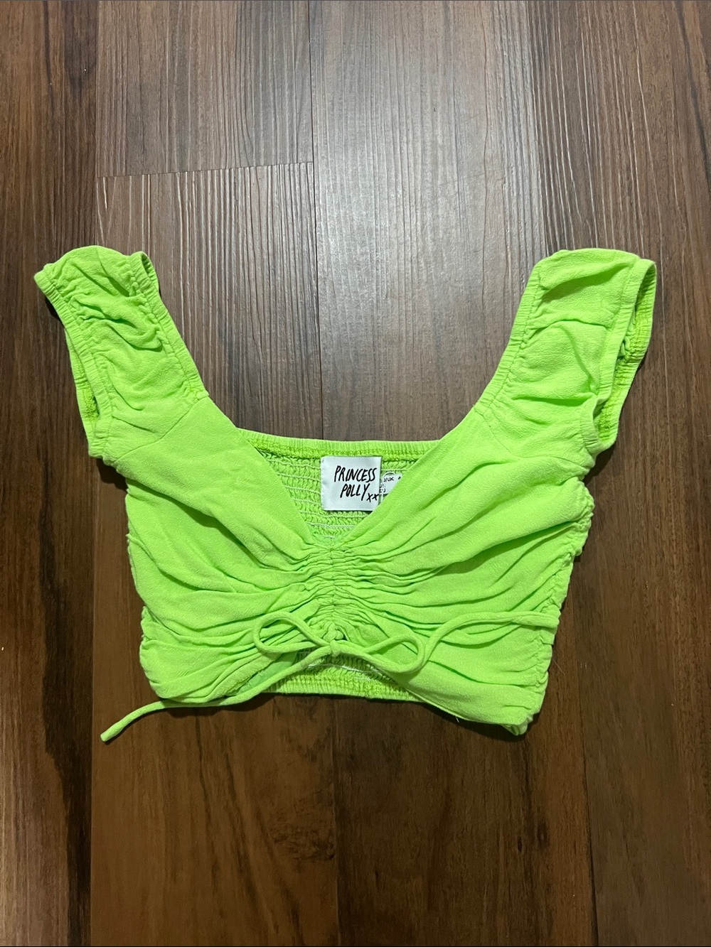 Princess Polly Lime Green Ruched Tie-Front Crop Top